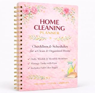 Home Cleaning Planner & Checklist Book for Women Adults – Daily, Weekly & Monthly Cleaning Schedule and Checklist, Housekeeping Organizer with Cleaning Lists, Spiral Bound Cleaning Book Planner