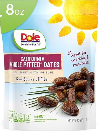 Dole California Whole Pitted Dates, Dried Fruit, Gluten Free Snack, 8 Oz Bag | Dried Fruit, Gluten Free Snack