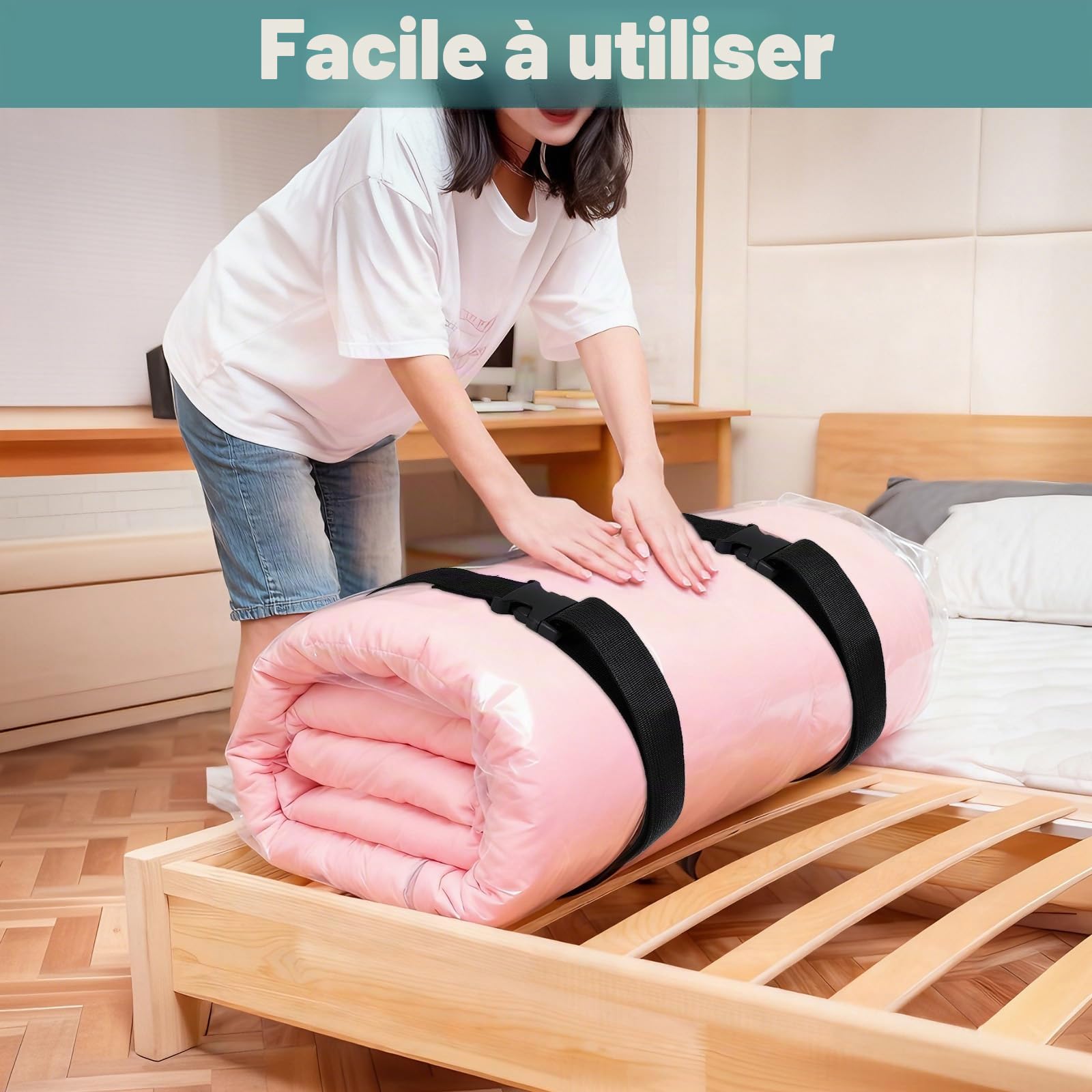 Bremorou - Attaches pour surmatelas 2 pièces - Couvre-matelas en mousse ajustables - Sangle de rangement pour déménagement avec boucles verrouillables robustes - Pour surmatelas en gel - Rangement de