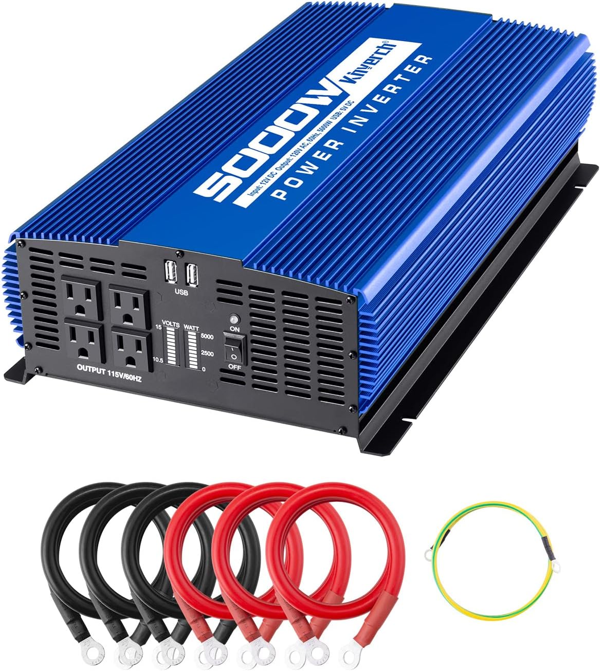 5000W Power Inverter 12V to 110V Inverter with 4 AC Outlets, 2 USB Ports for Camping, Truck, RV/Home