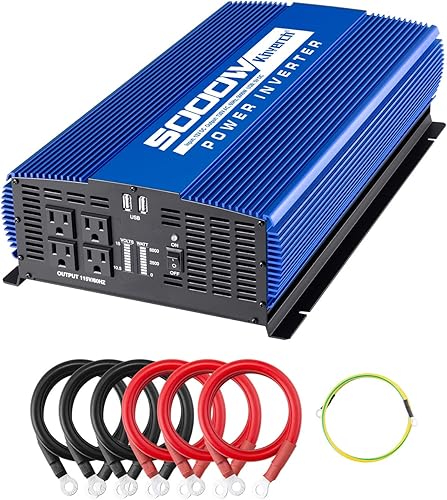 Miniatura 35 de Inversor de corriente de 3000 W, 12 V CC a 110 V CA, inversor de batería de coche con 4 salidas de CA/2 puertos USB, inversor de automóvil