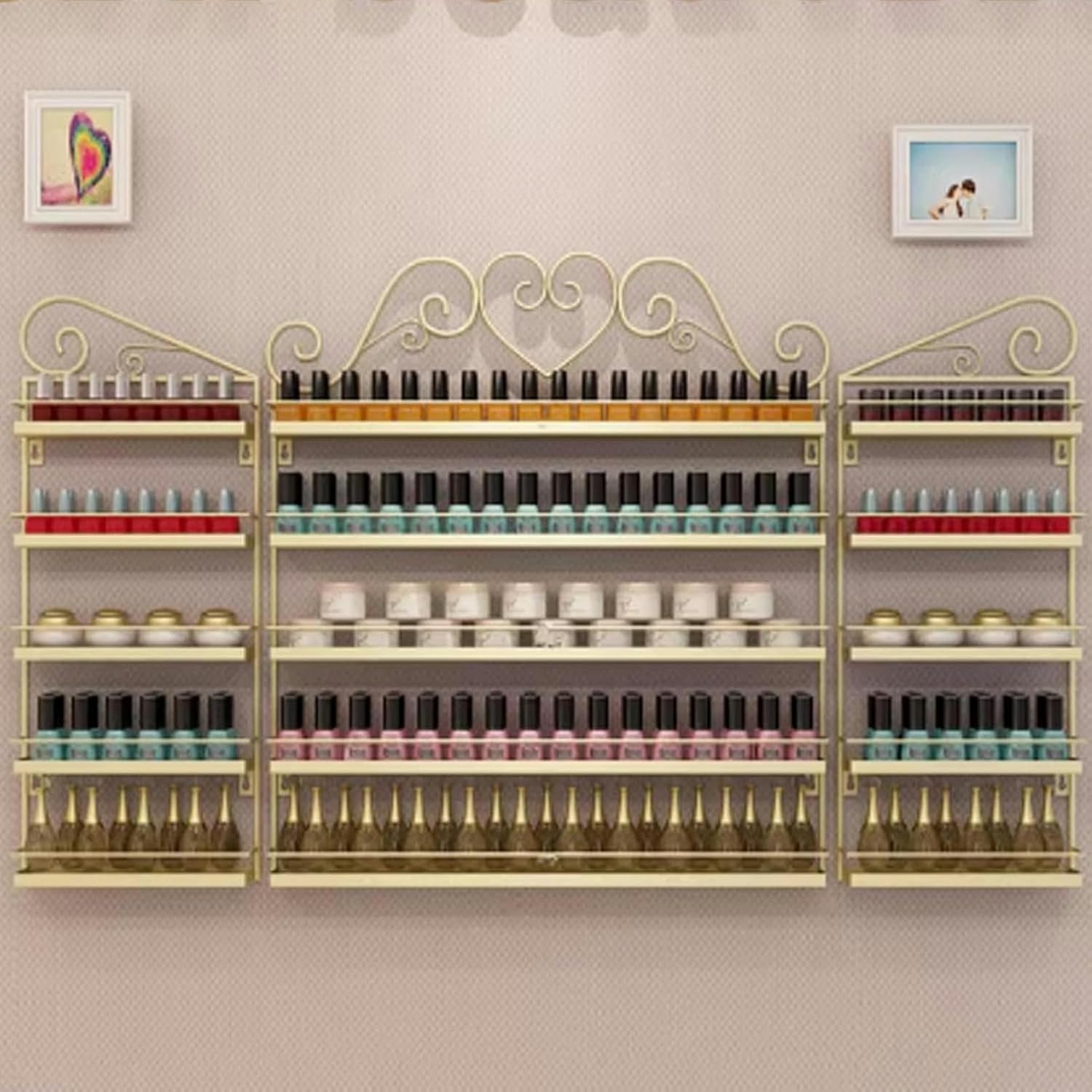YHJCMBWLBBSH Wall-Mounted Nail Polish Storage Racks Metal Wall Mounted Nail Polish Organizer Display Holder Shelf Hold 100 Bottles
