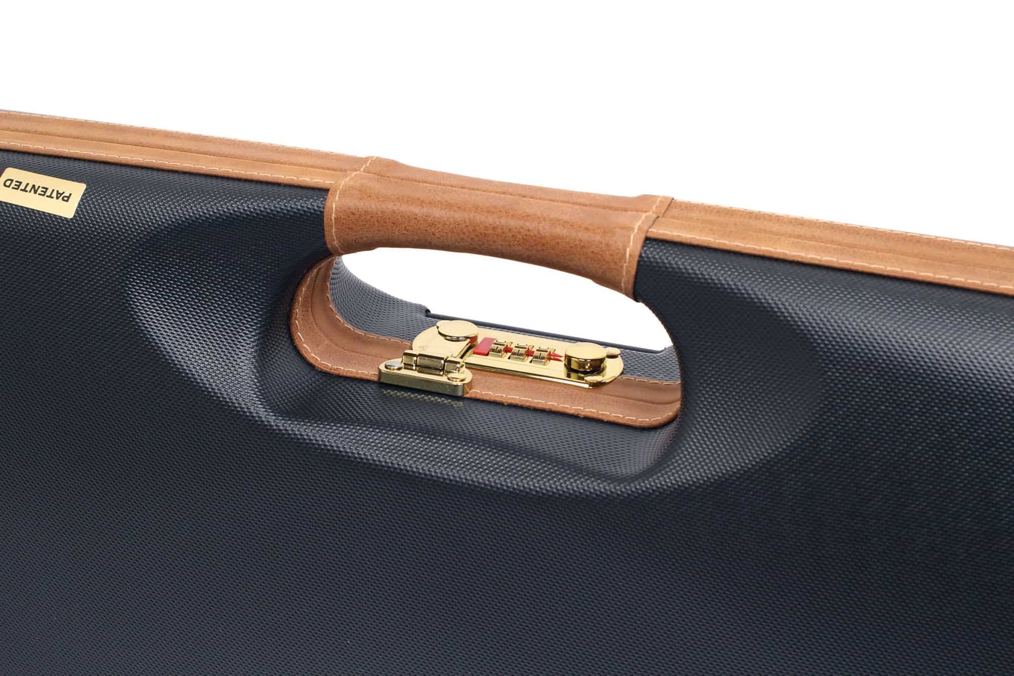 Negrini Deluxe Shotgun Case - Hard Case for Over/Under, Un-Single, or Top-Single Shotgun - Fits 1 Shotgun, Up to 34” Barrels - Airline Approved, TSA Locks - Made in Italy - Navy/Tobacco