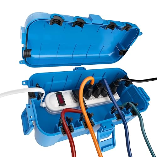 Miniatura 12 de Flemoon Caja eléctrica mediana para exteriores (11.5 x 5.2 x 4 pulgadas), cubierta de cable de extensión impermeable IP54 con 6 puertos de entrada