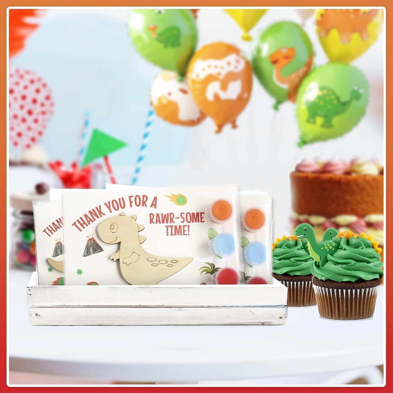 BOIKOKY 12-Pack Pre-Packaged Dinosaur Party Favors for Kids, Wooden Dinosaur Cutouts with Magnets & Painting Kits, Birthday Thank You Gifts for Guests, Dino Theme Party Decorations
