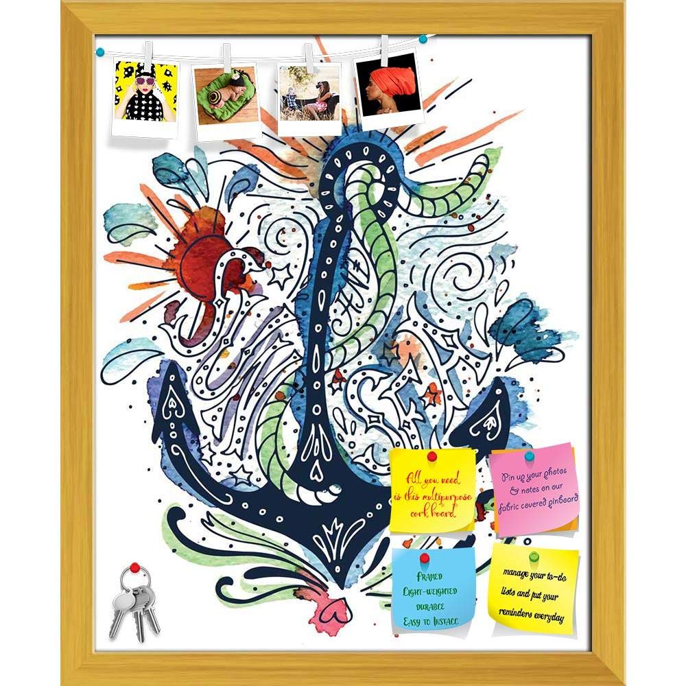 ArtzFolio Watercolor Print with an Anchor Bulletin Board Notice Pin Board | Vision Soft Board Combo with Thumb Push Pins | Golden Frame 20 x 24.6 inch (51 x 62 cms)
