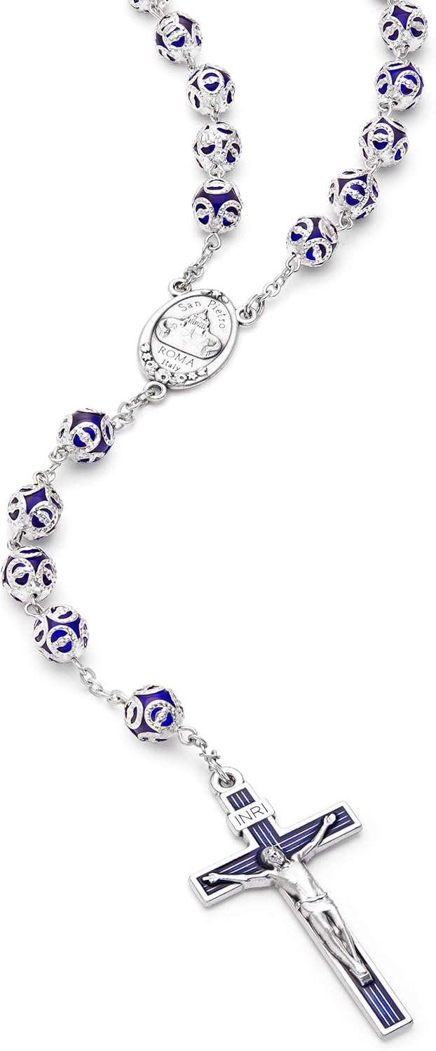 Mondo Cattolico Rosary Beads catholic for Women and Men from Vatican, Pope Francis's Glass Rosary with Filigree Beads - Perfect Catholic gifts - Image 2