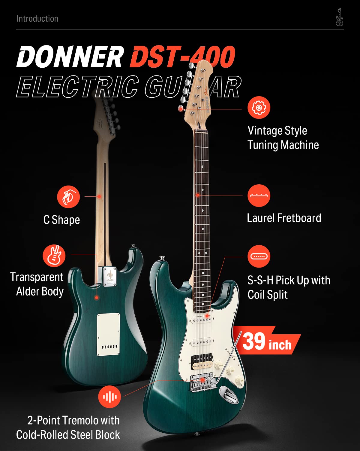 DONNER Seeker series ドナー ストラトキャスター Donner 39 Inch Electric Guitar, Seeker Series DST-400 Solid Alder