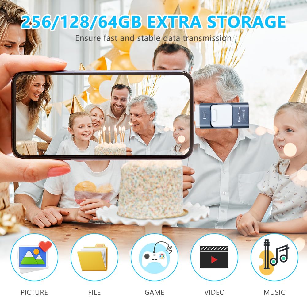 AXFEE Pamięć USB do telefonu, 4 w 1 USB 3.0 Flash Drive, 128 GB pamięć flash, zewnętrzna rozbudowa pamięci Fotostick, Memory Stick Flash Drive do telefonów z systemem Android, PC, Pad, kopiowanie