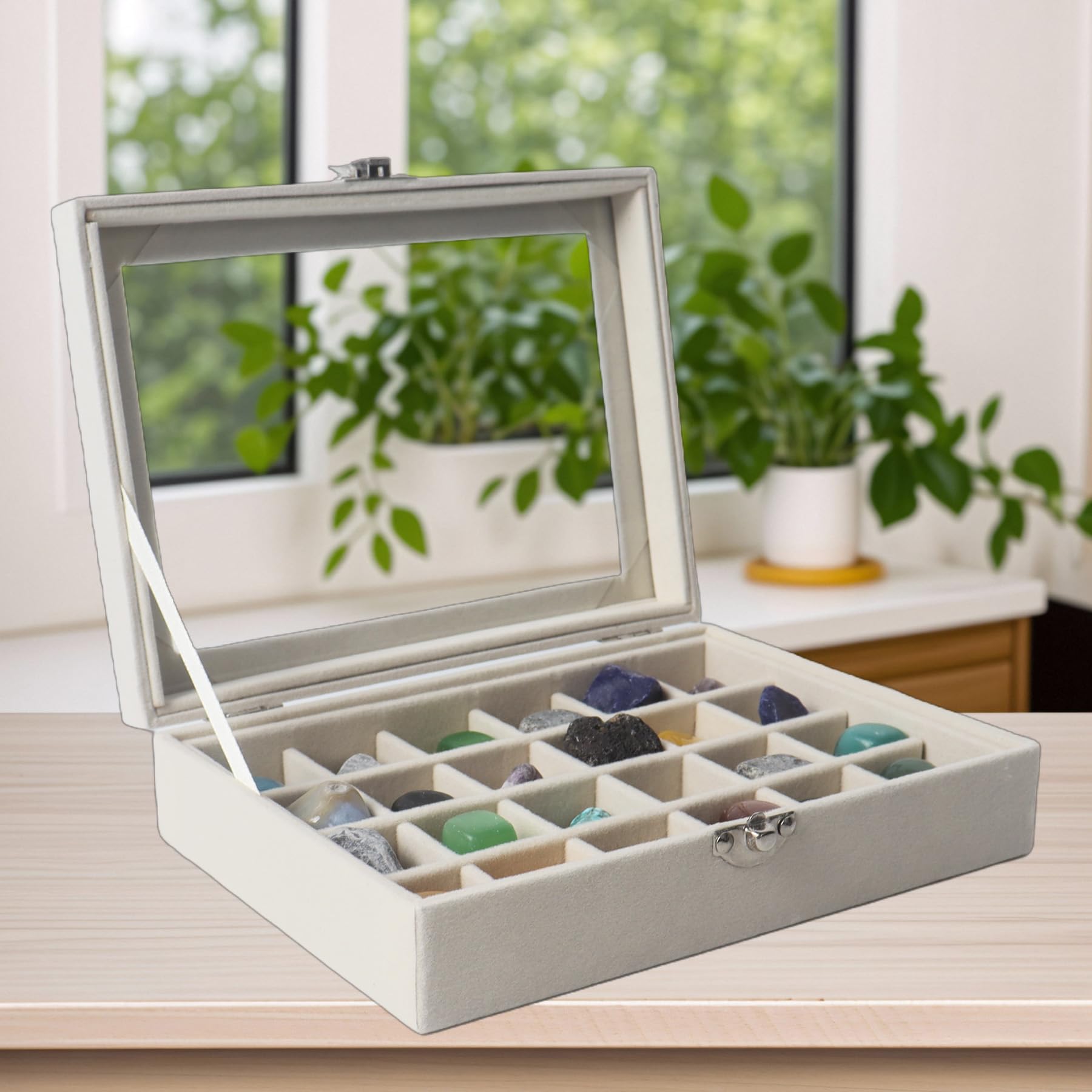 Acryl-Sammelbox Für Steine & Mineralien | 3 Schubladen Mit 54 Fächern | Transparent Mit Samtfutter | 15,5x23,7 Cm