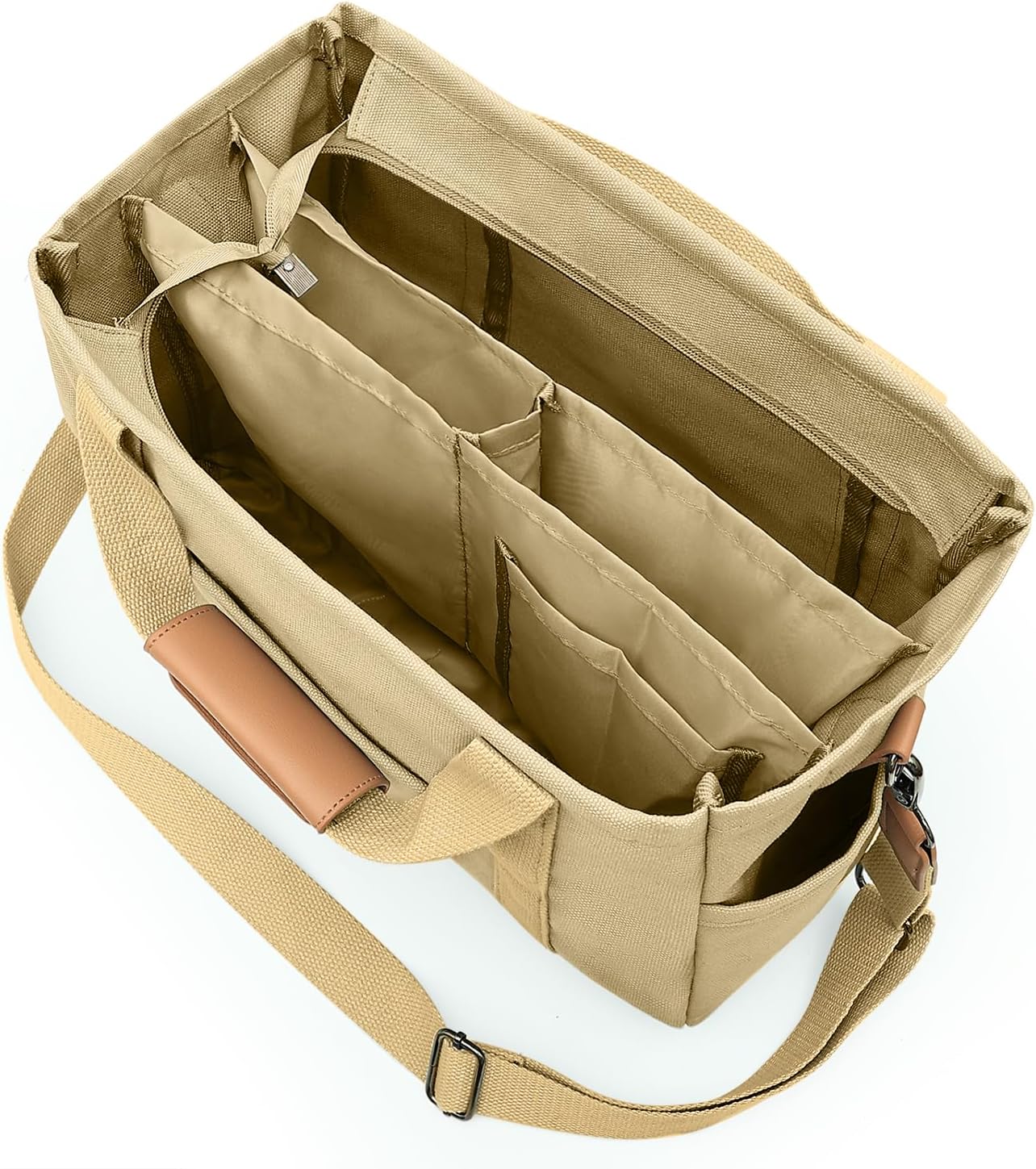 NATINSA Canvas Tote Bag with Multiple Pockets for Women, Cute Crossbody Shoulder Bag Casual Hobo Messenger Purse Handbag