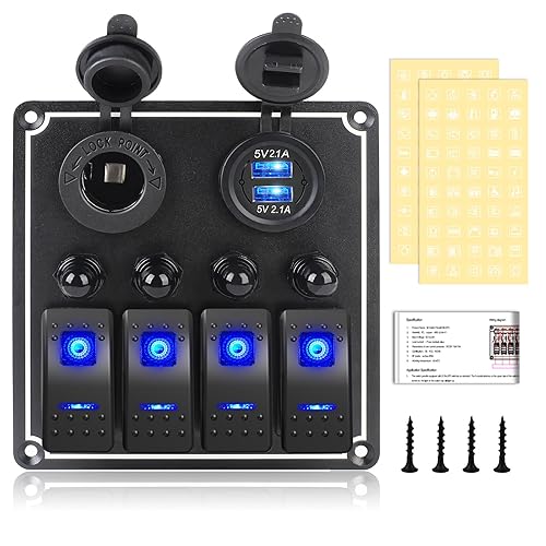 Miniatura 8 de Panel de interruptor de palanca impermeable de 6 cuadrillas 12V24V Panel de interruptor basculante de aluminio con cargador USB