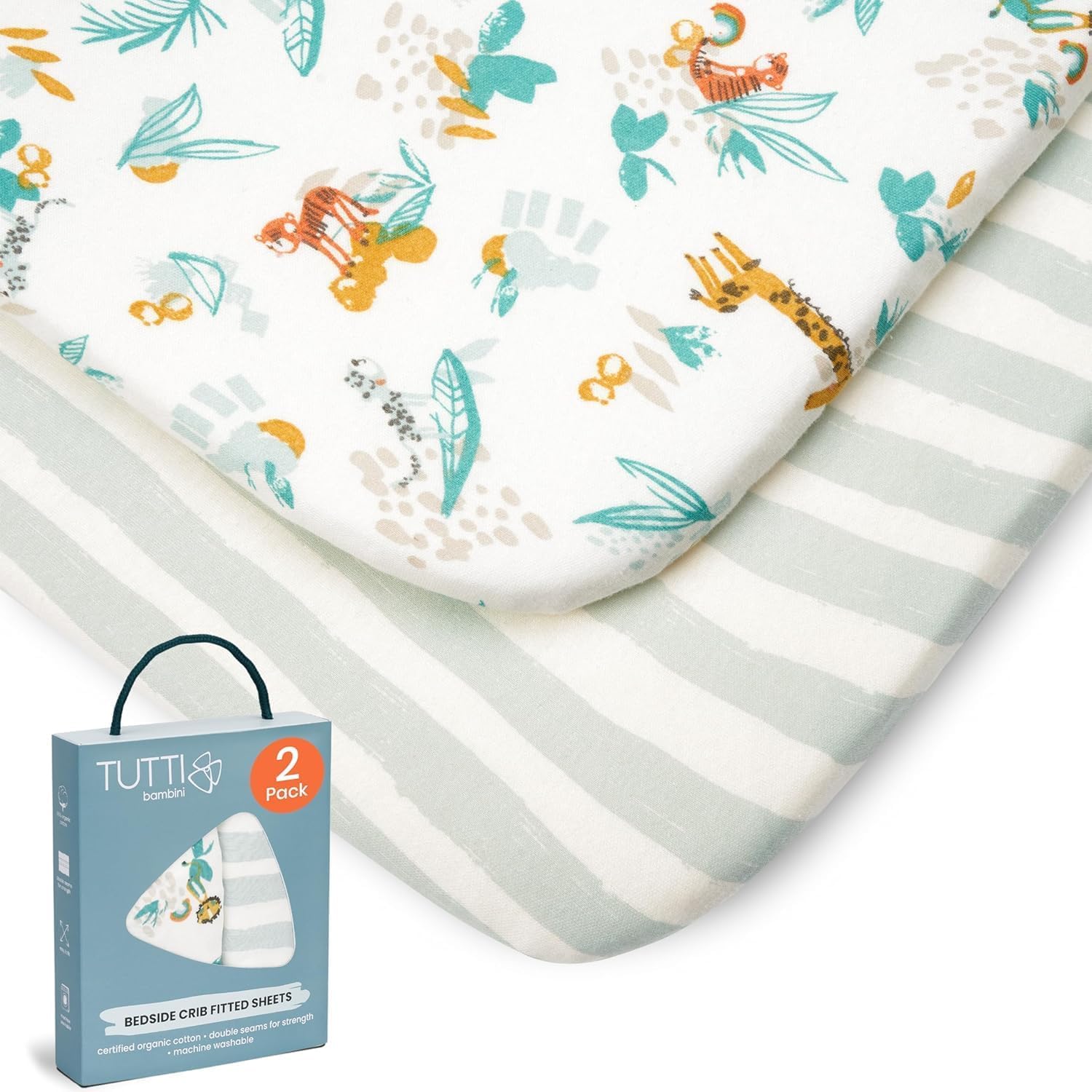 Sponsored Ad – Tutti Bambini Premium Crib Sheets (2-Pack) - Soft Bamboo Jersey Next to Me, Breathable CoZee Sheets, Run Wild