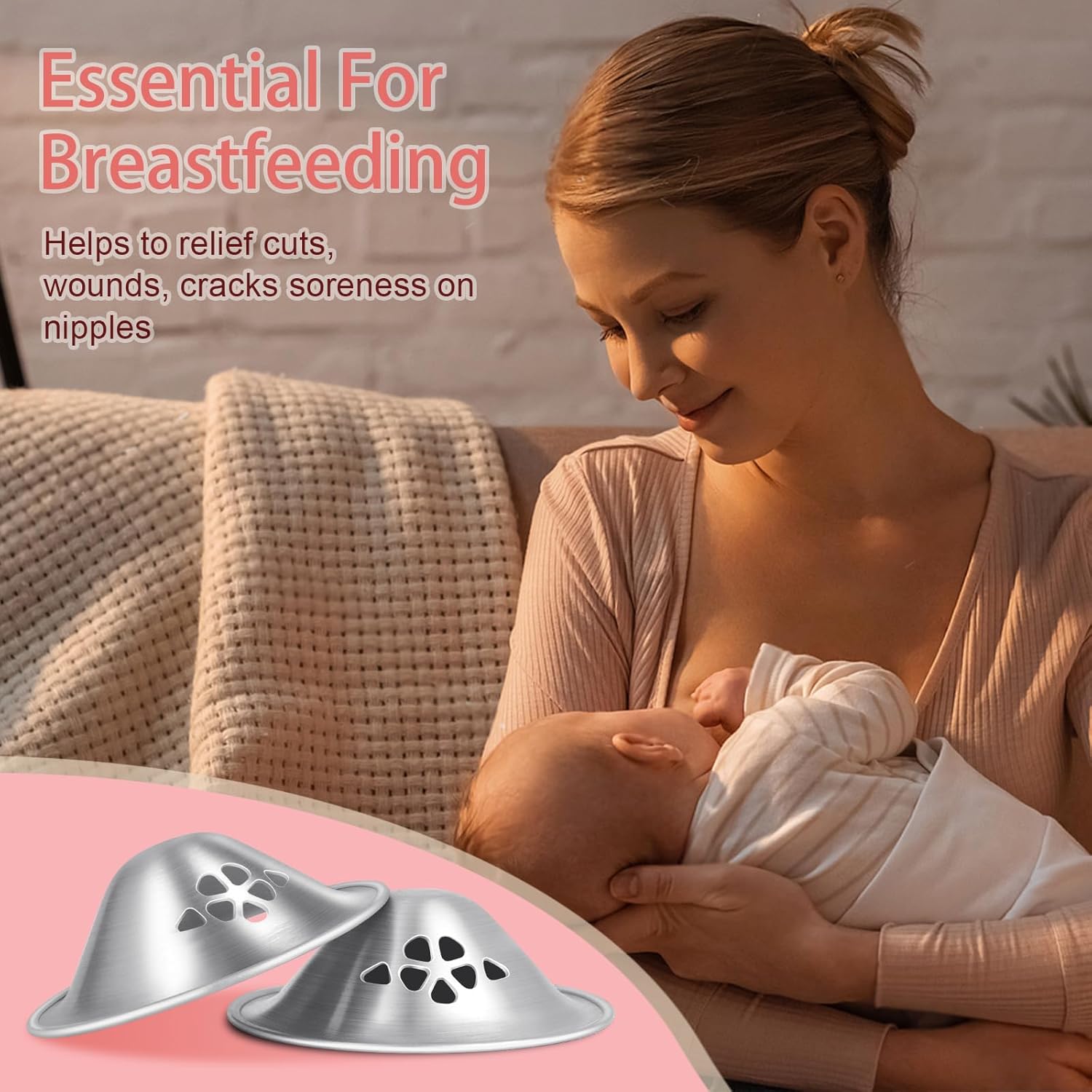 シルバー授乳カップ、オリジナル穴あき通気性デザイン、シルバー授乳カップ、シルバーニップルカバー、授乳用乳首シールド新生児-2025N