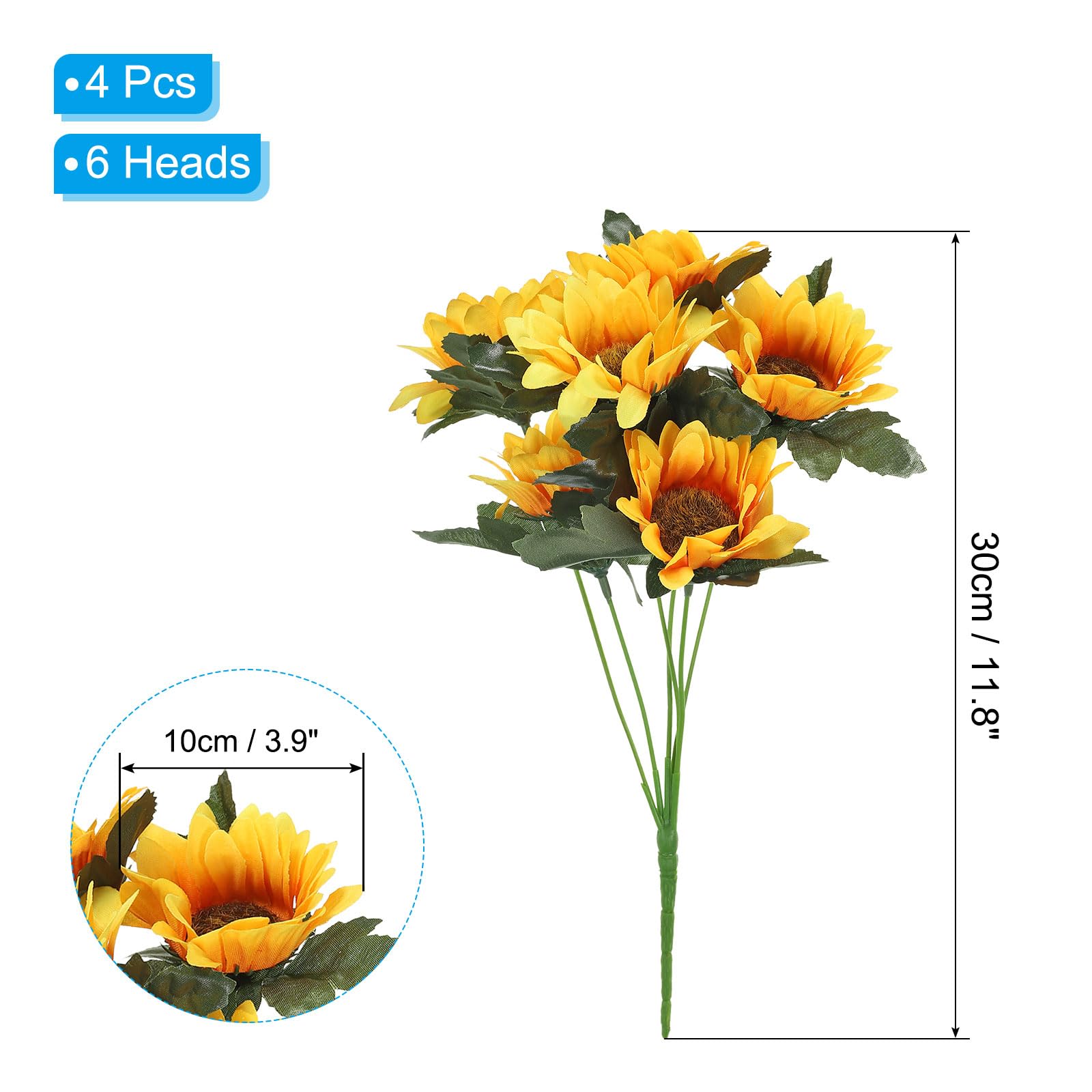 PATIKIL 6 Heads Artificial Silk Sunflowers with Stems - Image 2