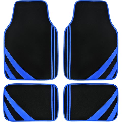 CAR PASS Faux Leather Car Mats Blue Edge Waterproof Car Floor Mats Car Carpet Mats 4 Pieces with Double Stitch Line Anti-Slip Backing Design, Universal Fit for Most Vehicles,SUVs,Sedan,Vans