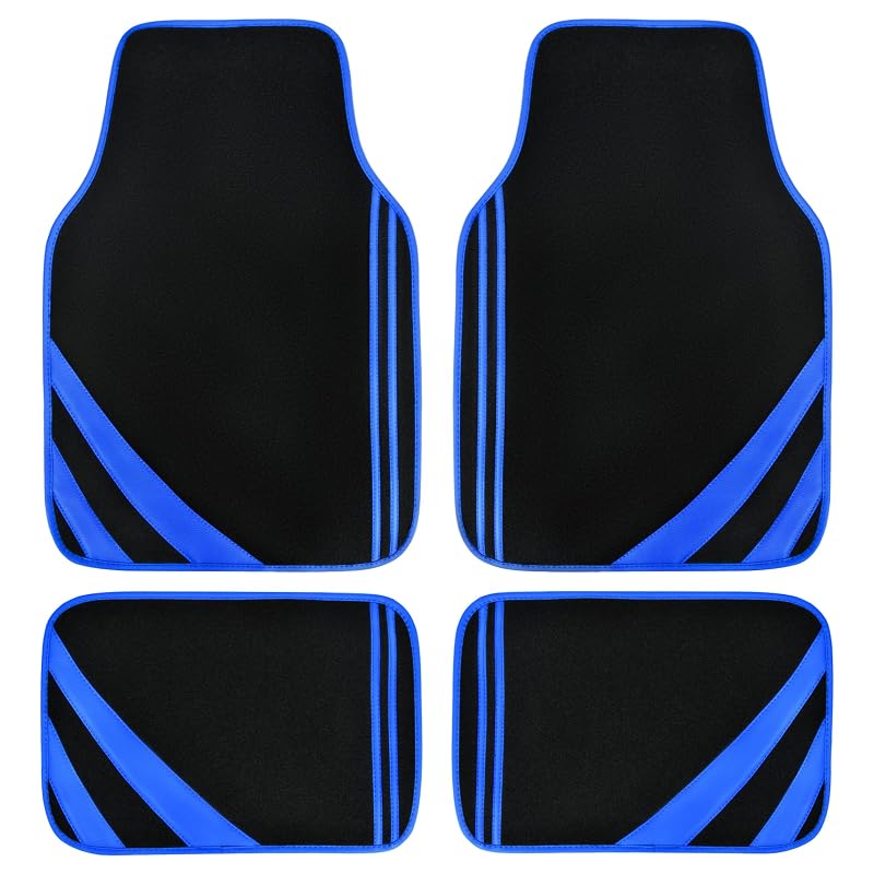 Tapetes automotivos CAR PASS em couro sintético preto e azul, impermeáveis, com base antiderrapante, 4 peças