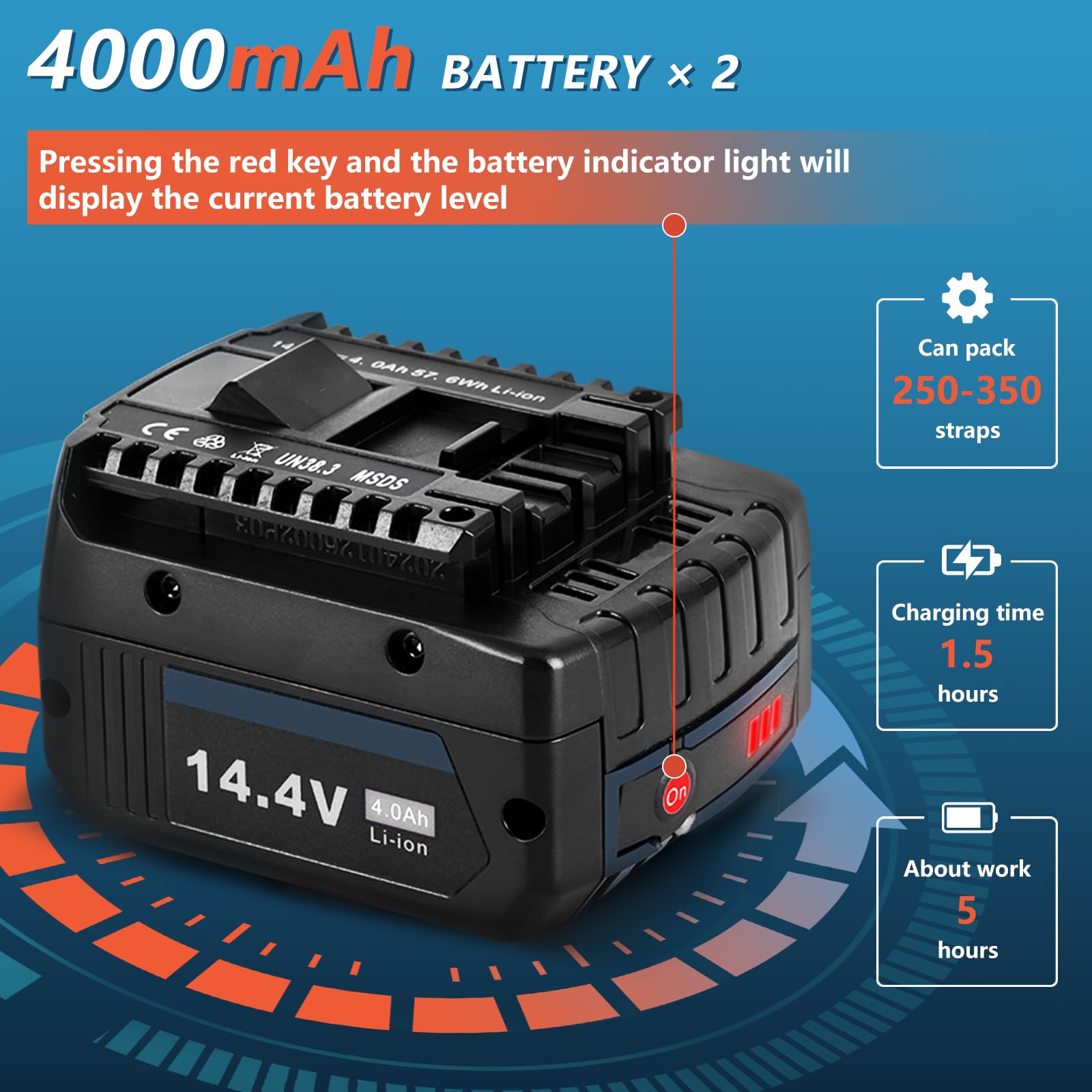 BAOSHISHAN Flejadora eléctrica para flejes PET/PP de 13-16mm de ancho y 0.4-1.2mm de grosor Herramienta de flejado automática portátil con 2 baterías de 4000mAh para embalaje de palets 230V