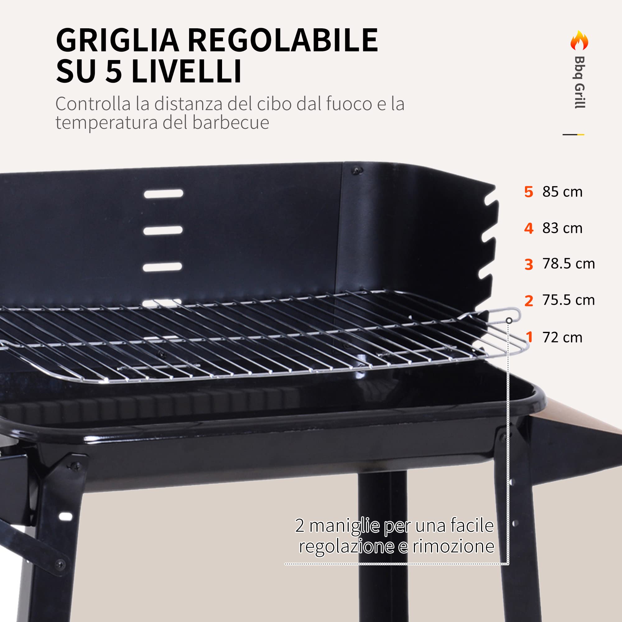 Outsunny Griglia a Carbone Barbecue BBQ Carrello Grill 83x37x87 cm Nero Ferro Legno