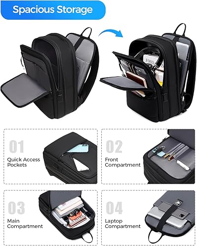 Miniatura 3 de Mochila de trabajo para hombre, mochila expandible con puerto de carga USB C, resistente al agua, mochila para laptop de 15.6 pulgadas, color negro