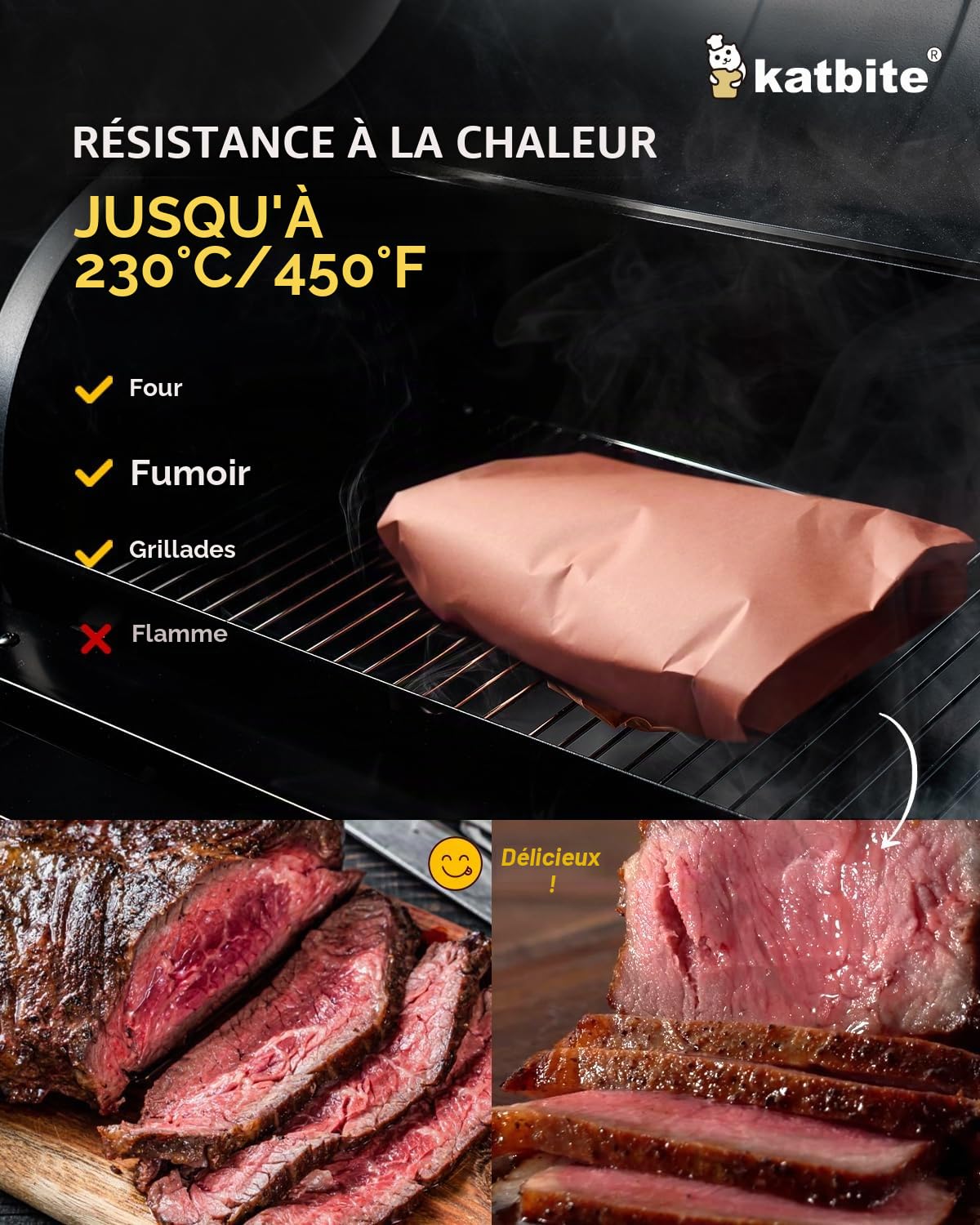 Katbite Papier de boucherie non blanchi non ciré, rouleau 11 m, largeur 43,5 cm - Papier kraft pour sublimation et barbecue, emballage alimentaire sûr