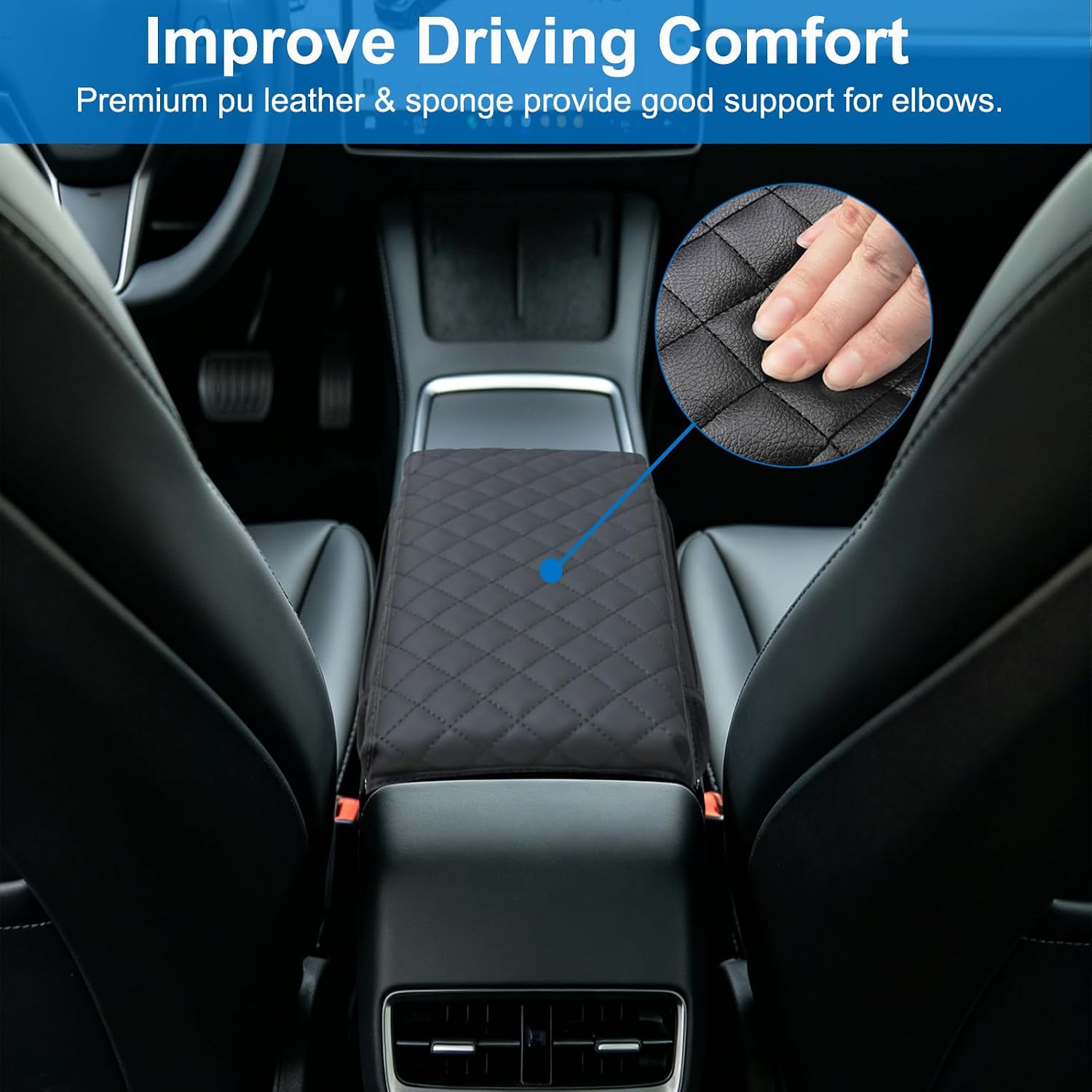 Center Console Cover for Tesla Model Y Juniper 2026 2025 / Model 3 Highland 2024-2026, Armrest Cover Cushion Pad Console Lid Protector with Pockets Storage Bag for Model Y Juniper Accessories