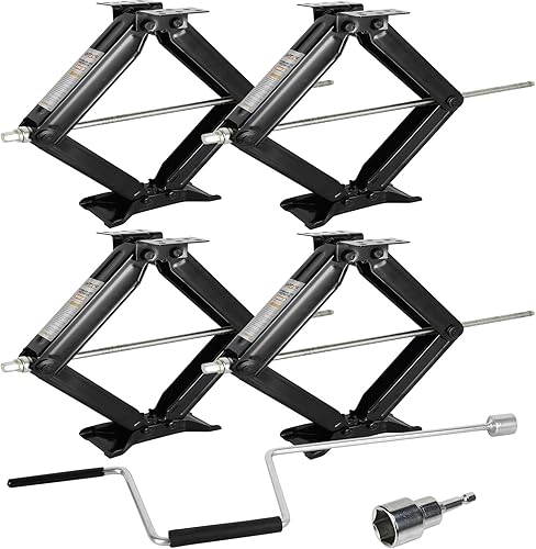 WEIZE Juego de 4 gatos de tijera de nivelación para remolques de autocaravana con mango de 24 pulgadas, 6500 libras
