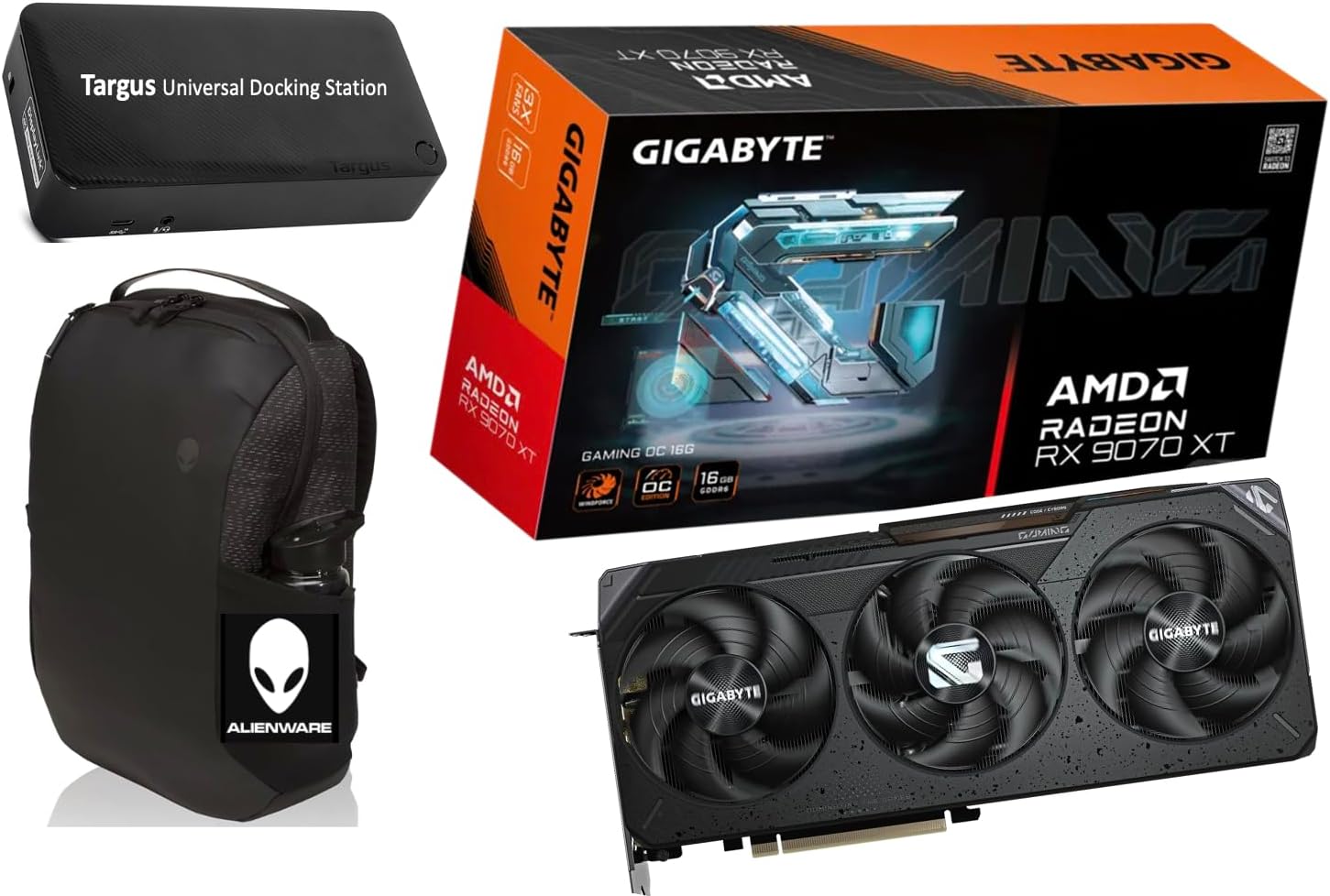 GIGABYTE Radeon™ RX 9070 XT Gaming OC 16GB GDDR6, 256 bit, Resolution 7680x4320, PCI-E 5.0, Boost Clock: up to 3060 MHz, Bundle with Targus Universal Docking Station and Alienware Backpack