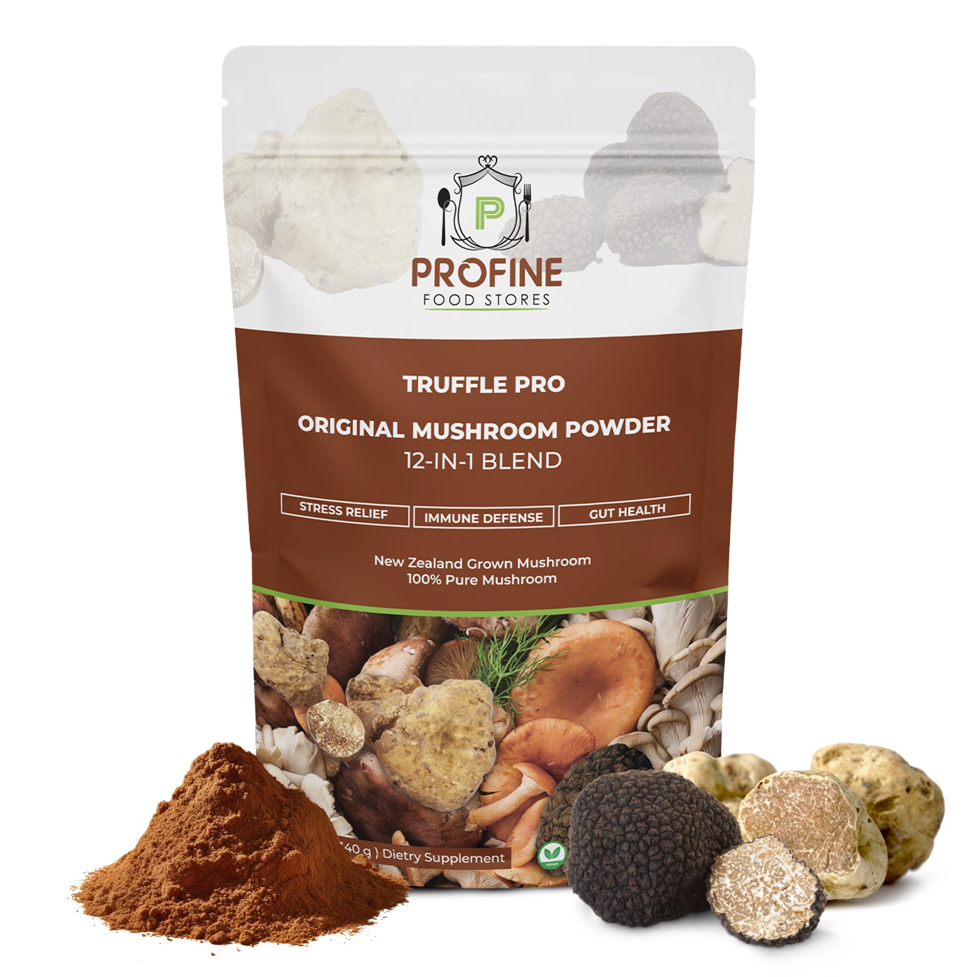 PROFINE Truffle PRO Mushroom Powder 12- in - 1 Super Blend with Black Truffle and White Truffle - USDA Organic - Supplement - Add to Coffee/Tea/