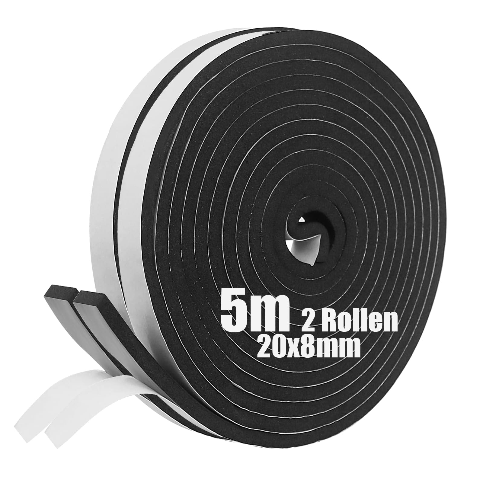 SDLDEER Foam Tape, Self Adhesive Foam Strip 20mm(W) X 8mm(T) X 5m(L) Weather Stripping Door Seal Strip, Draft Excluder for Windows Door, Anti-Collision, Weatherproof, Window Soundproofing(2 Rolls)