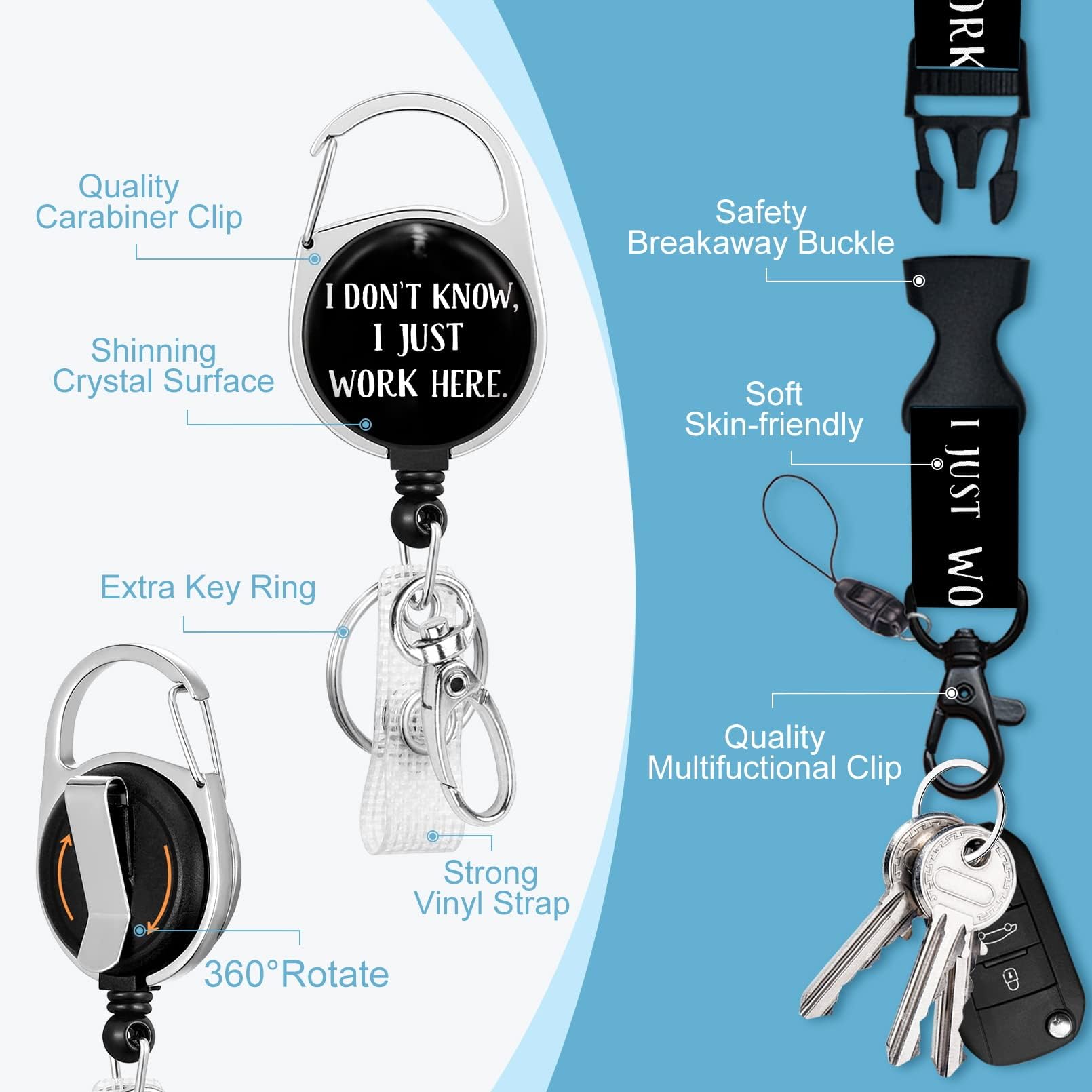 Immaturus Retractable Badge Holders with Detachable Lanyard, Funny Id Card Holder Keychain Vertical ID Protector Clips, Fashionable Name Tags Clips with Heavy Duty Badge Reel