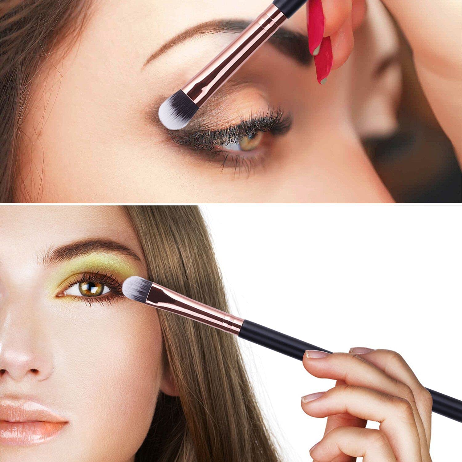 MSQ Juego de cepillos para maquillaje de ojos 12 cepillos para maquillaje | cepillo de poliuretano para sombra de ojos mezcla juego para arrugas