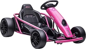 Aosom 24V 8.1 MPH Electric Go Kart, Drifting Car Battery Powered Ride on Toy Outdoor with Slow Start, Music, Horn Honking and Safety Belt, for 8-12 Years Old, Pink