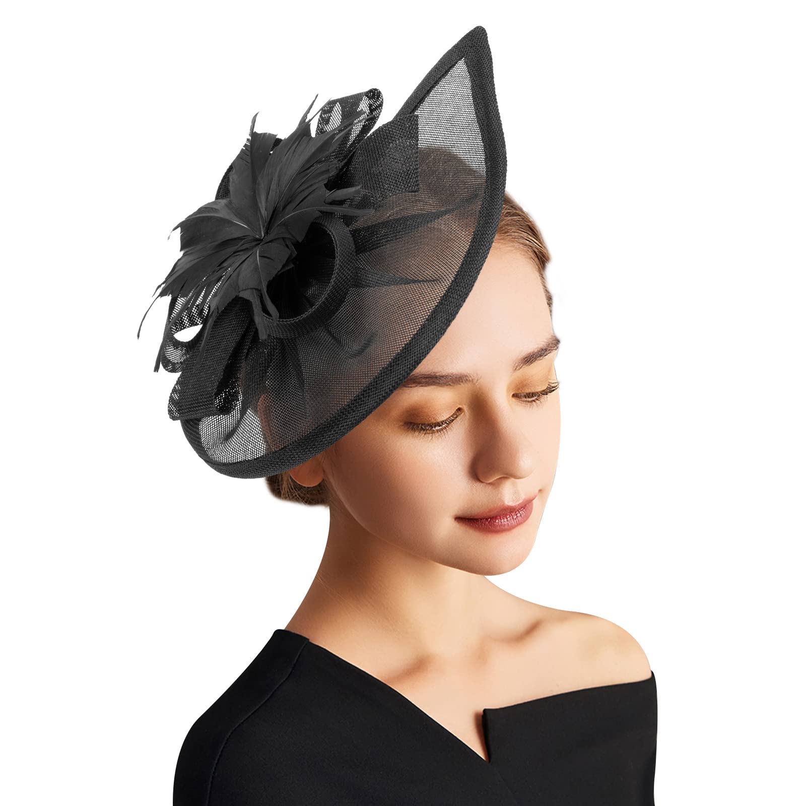 DRESHOW Fascinator Hats Tea Party Hat Vintage Pillbox Hat Headband Cocktail Headwear for Girls and Women