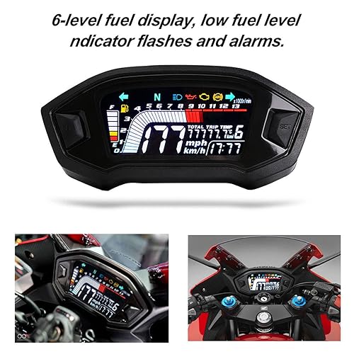 Miniatura 4 de Velocímetro de motocicleta Tacómetro universal LCD Digital Medidor de nivel de combustible para 1,2,4 cilindros