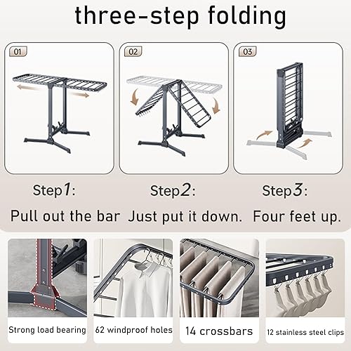 Miniatura 3 de Estante de secado de aleación de aluminio, estantes de secado de ropa al aire libre, soporte de metal plegable para secar ropa, toallas, calcetines,