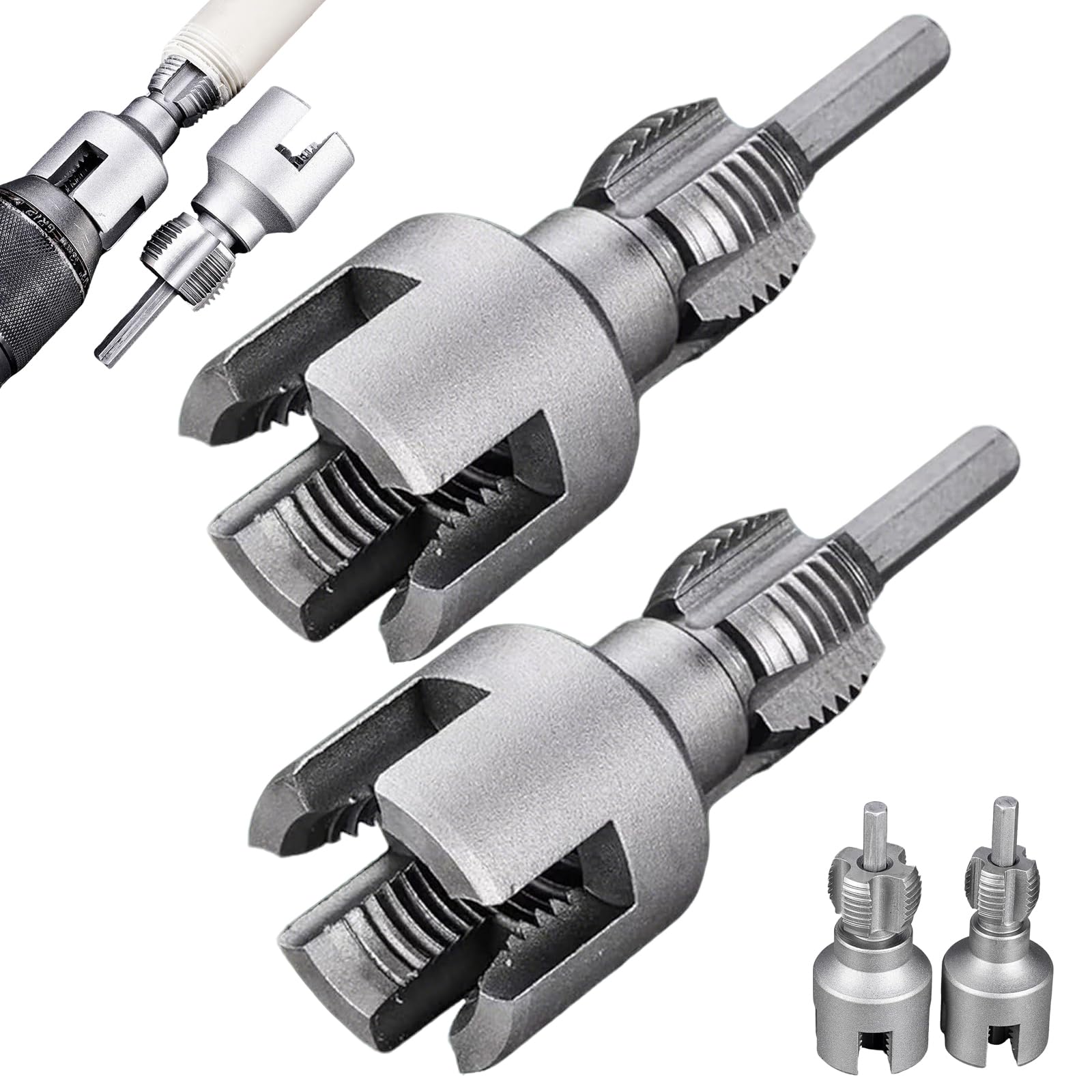 Integrated Internal & External Pipe Threading Tool, Pipe Thread Cutting Tool, Electric Drill Compatible PVC Pipe Threader Kit, 1/2" (DN15) 3/4" (DN20)