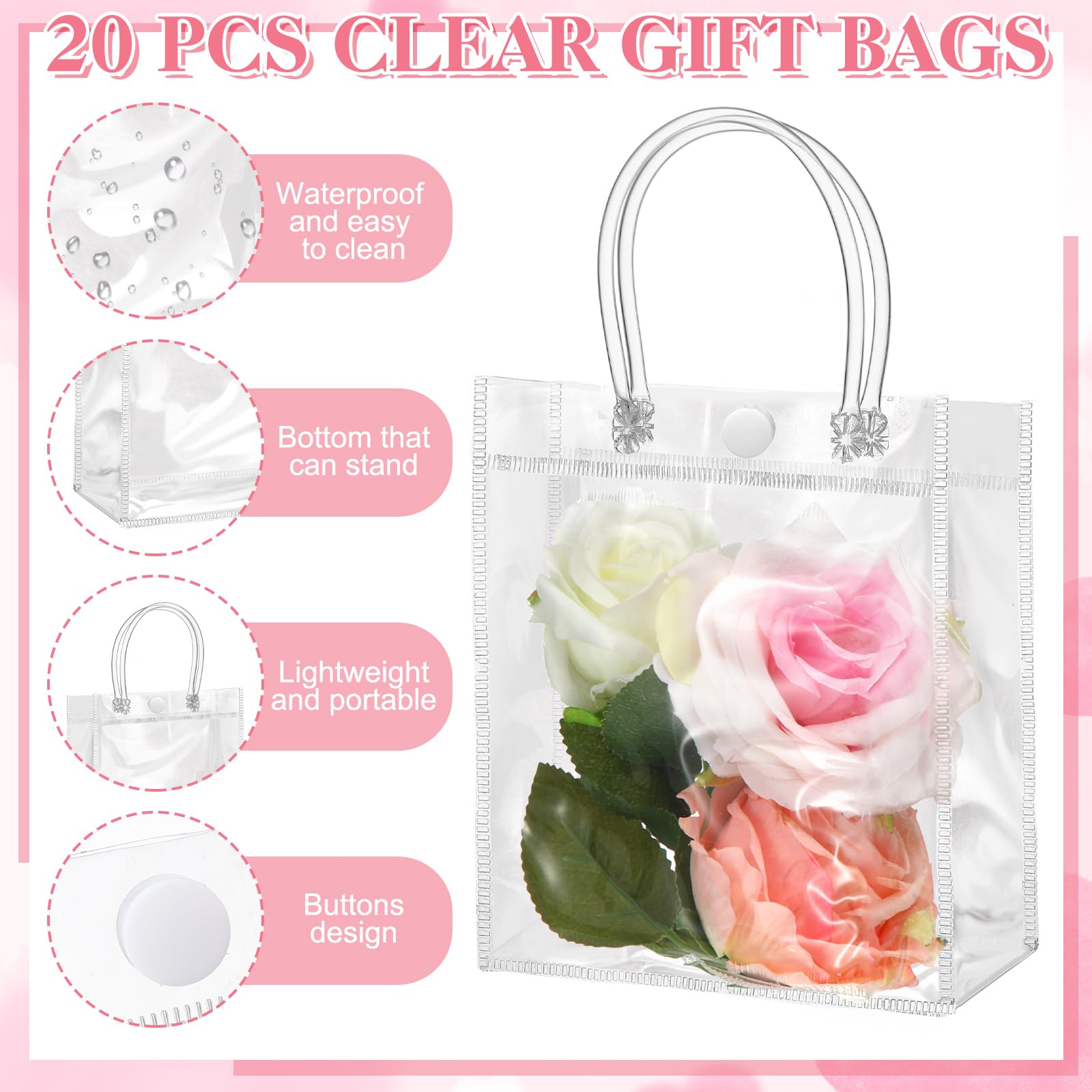 ProSuites 20 Pack Clear Plastic Gift Bags with Handles for Wedding Favors, Small Party Favor Bags 5.1" L x 2.75" W x 5.9" H - Premium Quality, Bulk Packaging Included