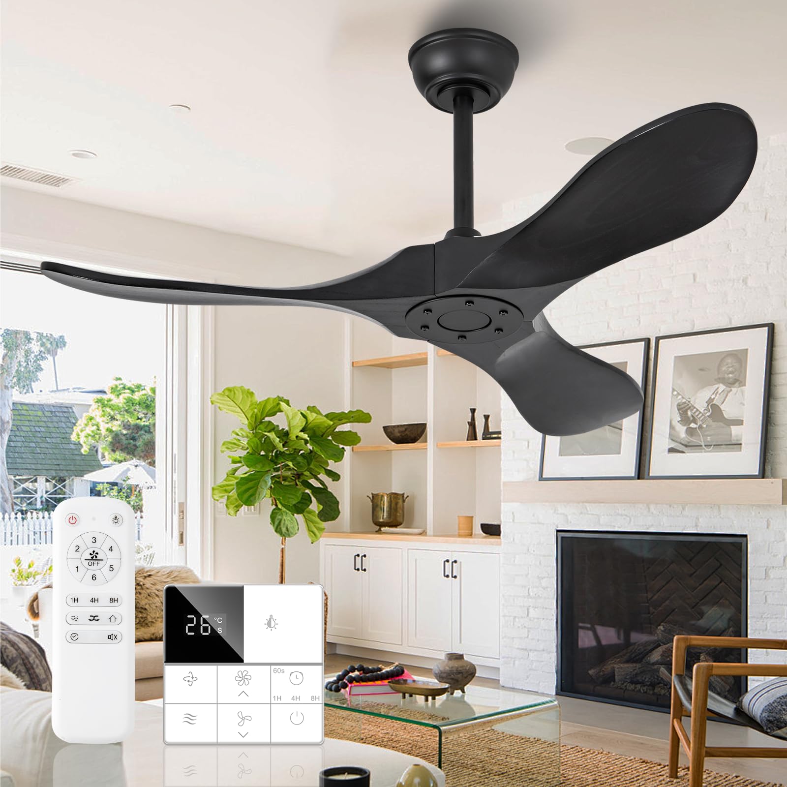 SIMILR TO !!42 Inch Black Solid Wood Ceiling Fan without Light,Propeller Outdoor Ceiling Fans Without Lights with Wall Switch and Remote Control,Quiet DC Motor,3 Blades Ceiling Fan for Patios