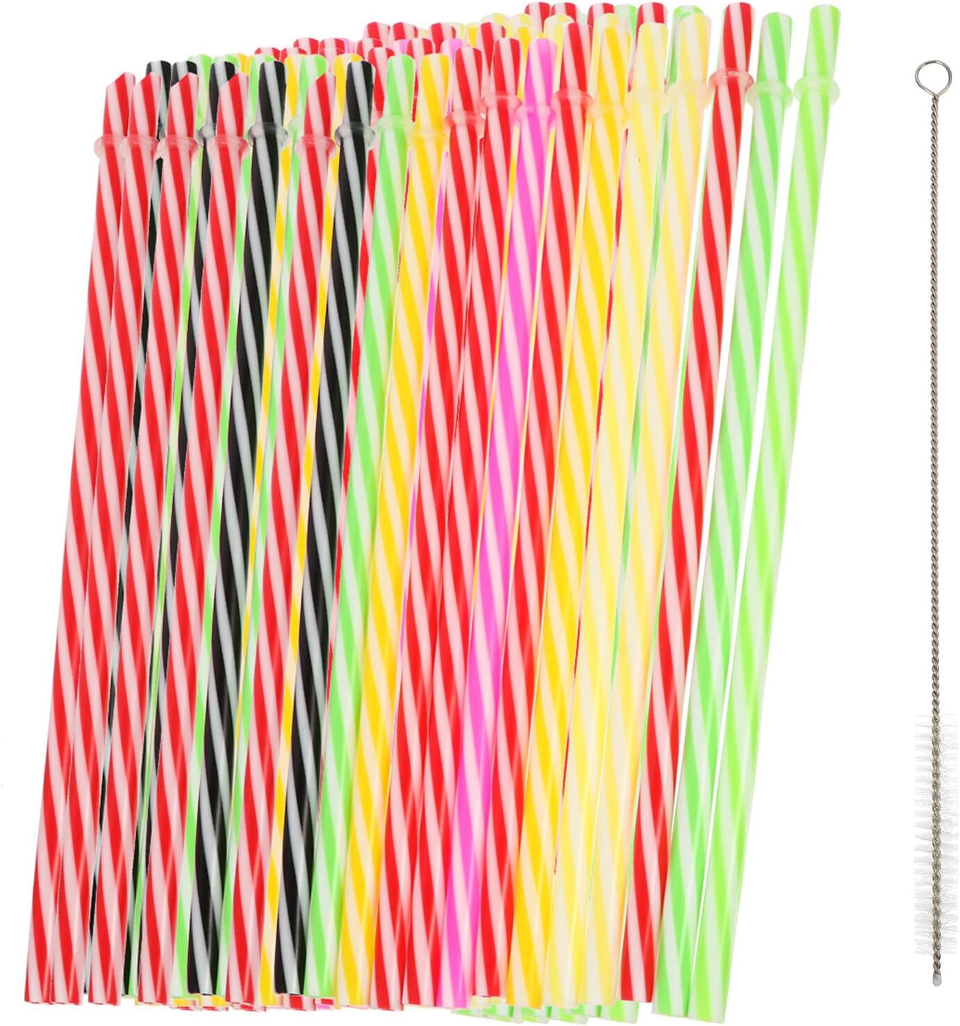 50pcs Disposable Plastic Straws with Double Spiral Design, Flexible Party Beverage Straws for Cold Drinks and Events Random Color