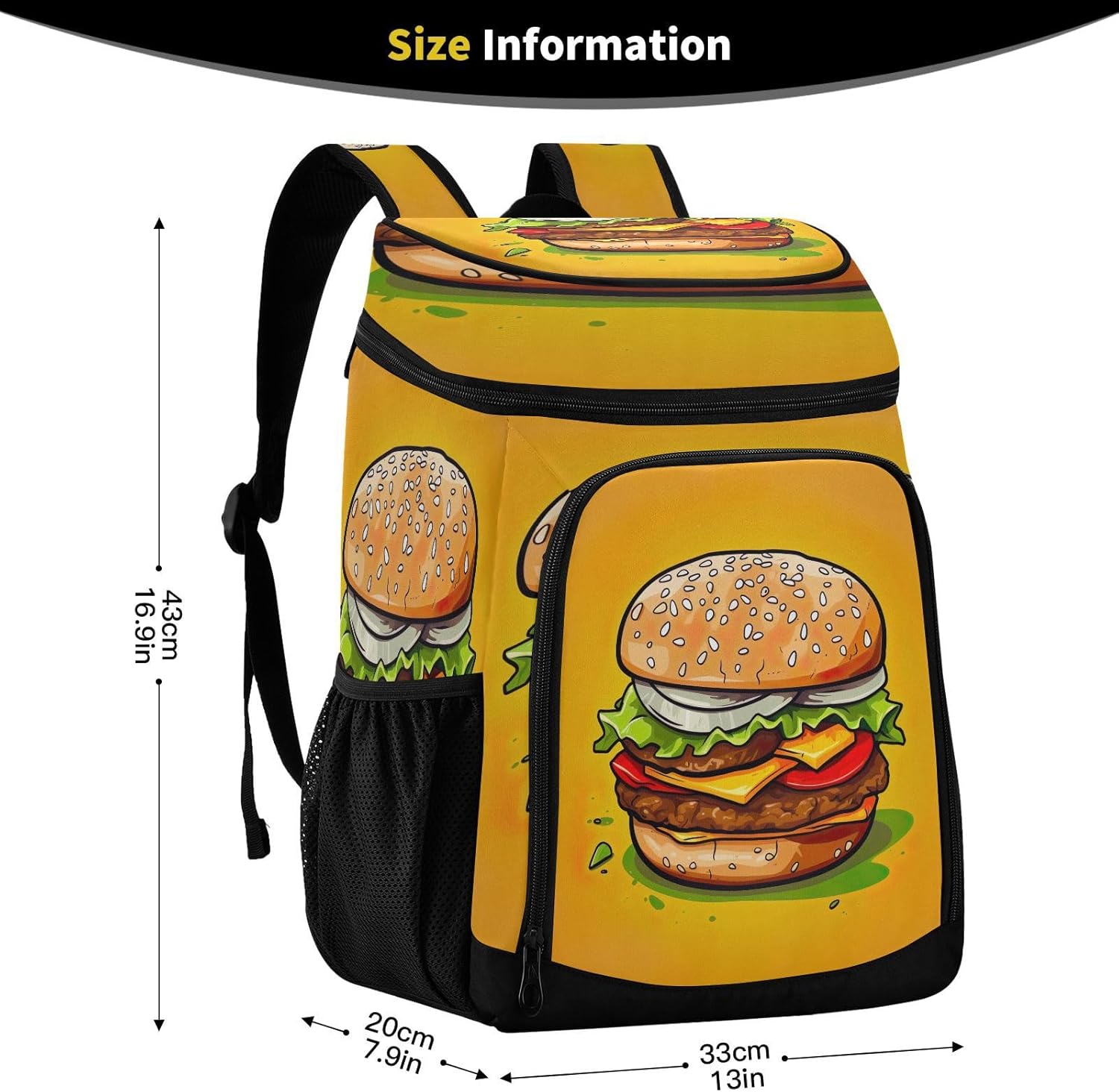 Gourmet Burger Cooler Backpack 36 Cans Leakproof Waterproof Backpack Cooler Bag Beach Accessories Travel Camping Fishing Backpack for Women Men