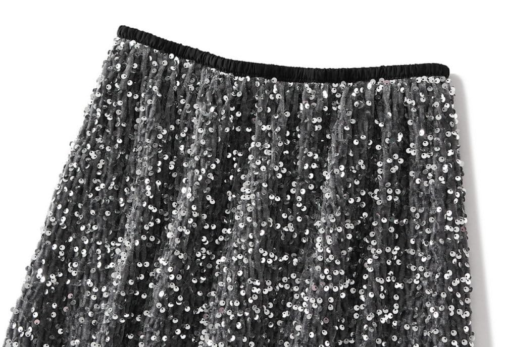 Gonne A Ruota,Gonna Dritta Vintage con Paillettes da Donna Grigio Spacco Posteriore Sexy Gonna Avvolta sui Fianchi con Fodera Rock Punk Gonna Longuette Cocktail Party Gonne Lunghe per Ragazze Signor
