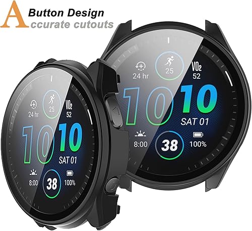 Miniatura 4 de Miimall Funda compatible con Garmin Forerunner 965, carcasa completa de PC con protector de pantalla de vidrio templado para accesorios Garmin