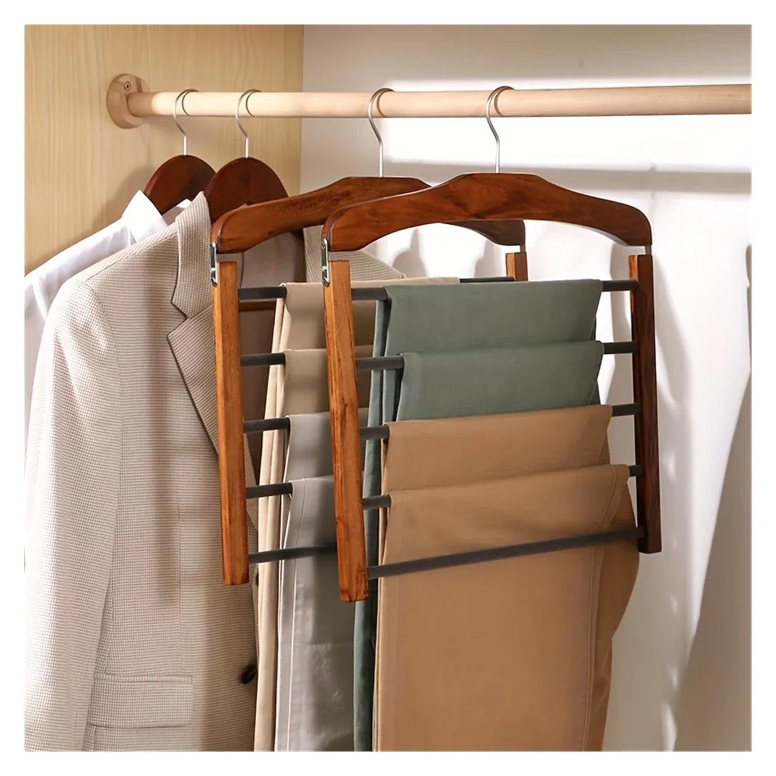 Solide multifunktionale mehrstufige Hosenablage for den Haushalt, zur Aufbewahrung von Mänteln, Handtüchern, Schals und Krawatten(Natural Wood)