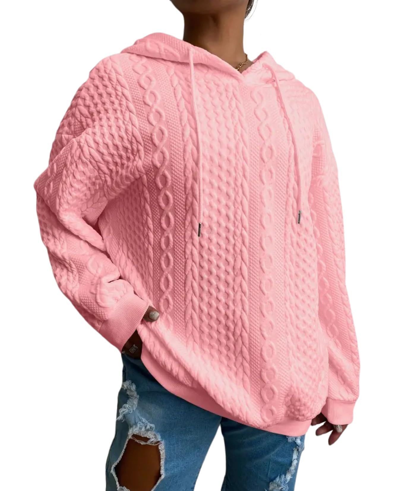 Womens Casual Hooded Sweater Autumn Winter Oversized Solid Color Warm Sweater for Vacations and Daily Wear