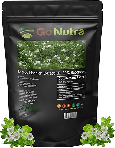 Go Nutra Extracto de Bacopa en polvo (Bacopa Monnieri) 50% Bacosides - Extracto de hierbas Brahmi Suplemento (4 onzas)