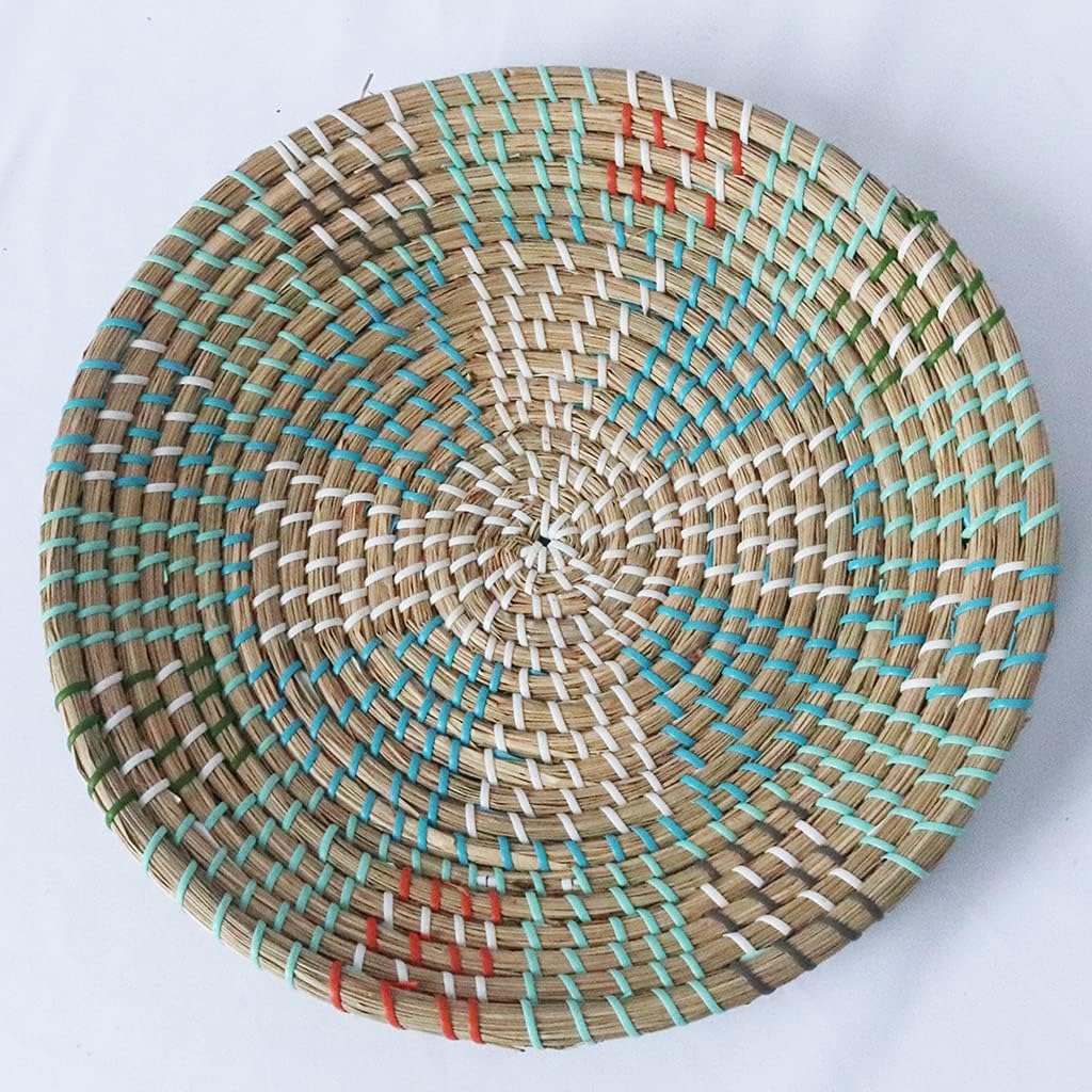 3pcs Boho Woven Wall Basket Decor Handmade Seagrass Round Hanging Decorative Fruit Dessert Trays for Living Room Bedroom