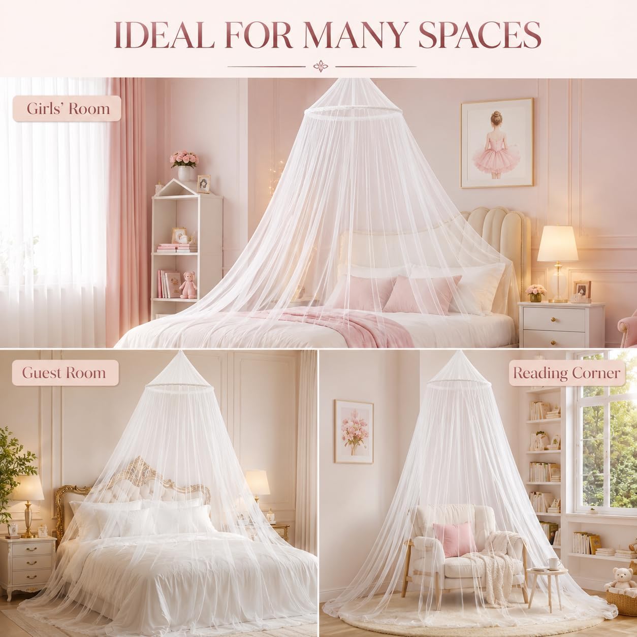 Mosquito Net for Bed, Large White Lace Flower Bed Canopy for Girls, Hanging Mosquito Netting Bed Canopy, Easy Install Princess Canopy for Bedroom Decor, Twin Queen King Beds