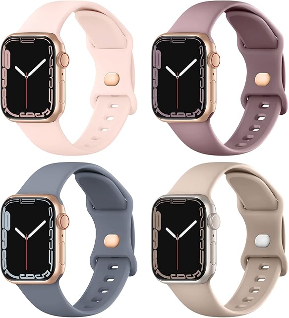 Adepoy 4 Pack Strap Compatible for Apple Watch Strap 41mm 40mm 38mm, Soft Silicone Snap Buckle Design Replacement Sport Band for iWatch Series 8 Ultra SE 7 6 5 4 3 2 1