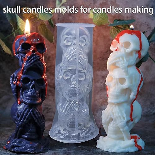 Vista 20 de 2 moldes de silicona para velas de Halloween, bricolaje 3D de calabaza malvada, molde de cera para hacer velas de yeso, adorno de resina, jabón, 2